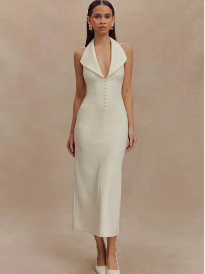 Artcat Sleeveless Button Bodycon Long Dress Deep V Party Evening Dress Autumn/winter New Silm Female Vestdos