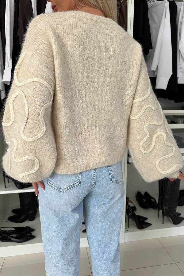 Mood Knit Contrast Color Sewing Line Pattern Loose Sweater
