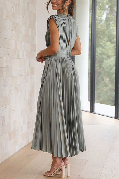 Hello Satin Pleated Midi Dress