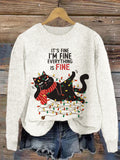 Women's Christmas Cute Pet Cat Printed Sweater elevenforest