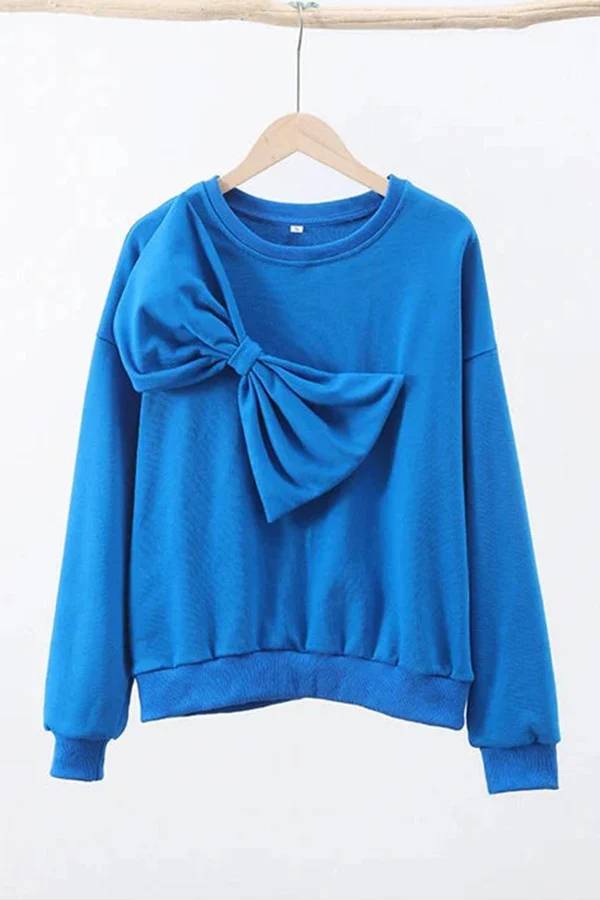 Color Round Neck Long Sleeve Bow Loose Sweatshirts