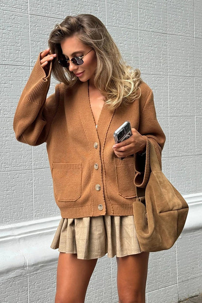 V Neck Loose Knit Cardigan Sweater