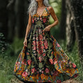 Women's Ethnic Totem Floral Art Pattern Print V-neck Sleeveless Cotton