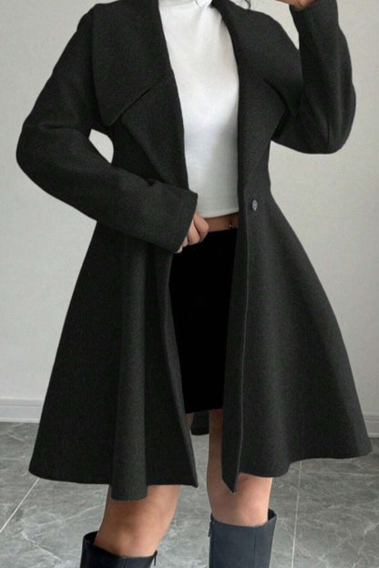 Button Waist Mid Length Sleeve Overcoat