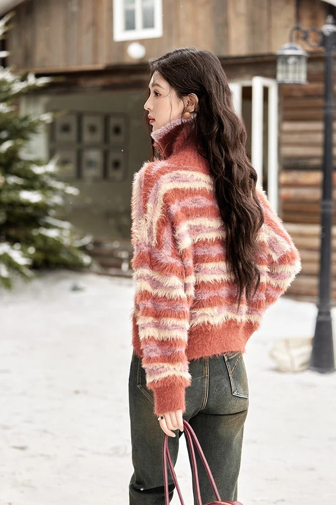 Contrast Color Striped Cardigan