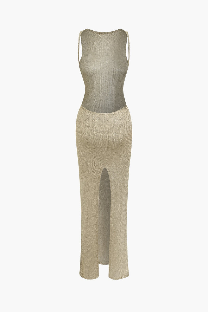 Selene Metallic Backless Knit Maxi Dress