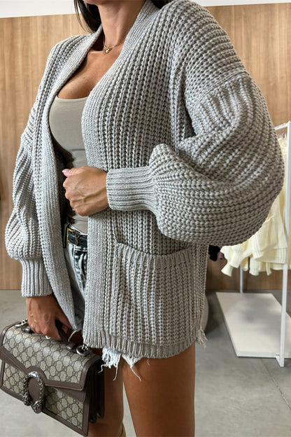 Color V-neck Long-sleeved Knitted Cardigan