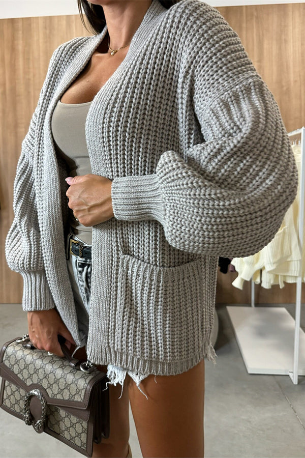Color V-neck Long-sleeved Knitted Cardigan