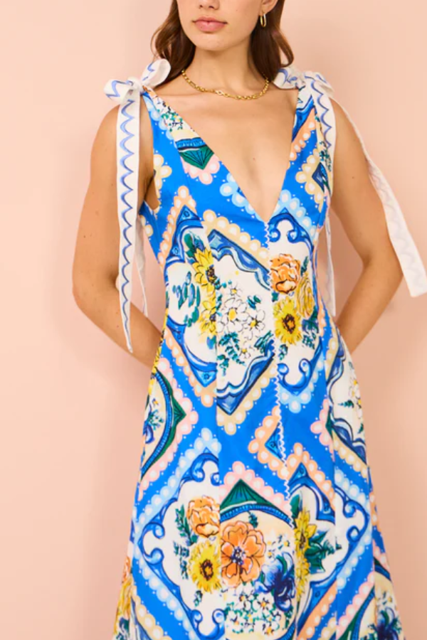 Tie Shoulder Maxi Dress in Azure