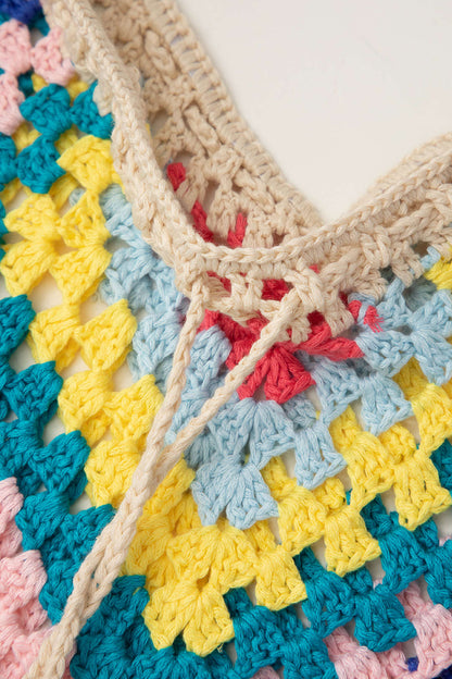 Rainbow Crochet Tie Front Tube Top & Shorts Set