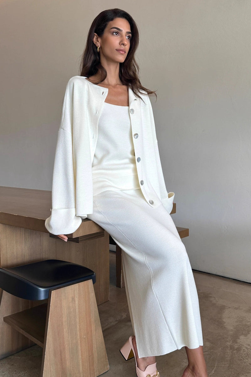 Minimalist Knit Long Sleeve Cardigan Cami Three Piece Set