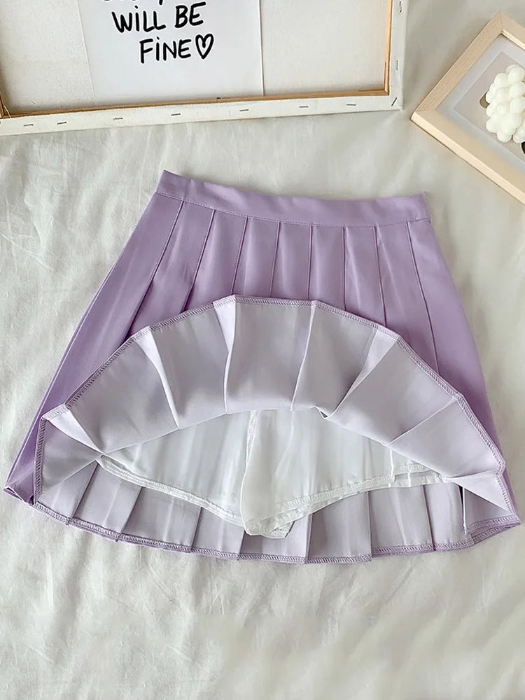New Black Skirt Female Summer High Waist Gothic Anti-glare A-line Pleated Skirt Short Skirt Purple Ins Tide Ulzzang Skirt