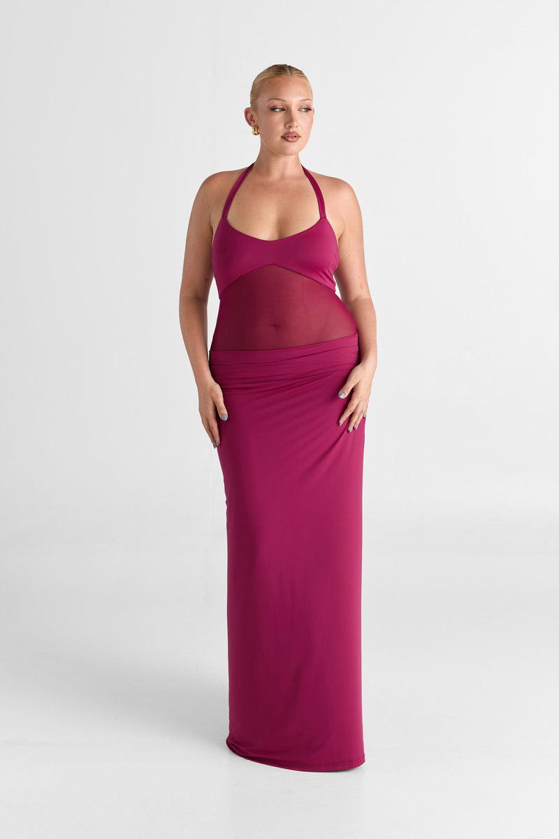 Arlenna — Maxi Dress With Sheer Mesh Waist for Evening Events
