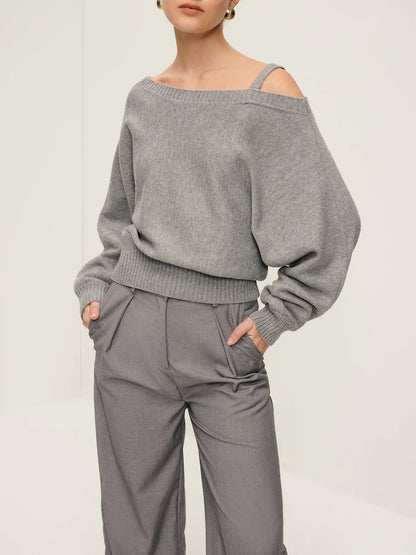 Plain Off-shoulder Loose Sweater