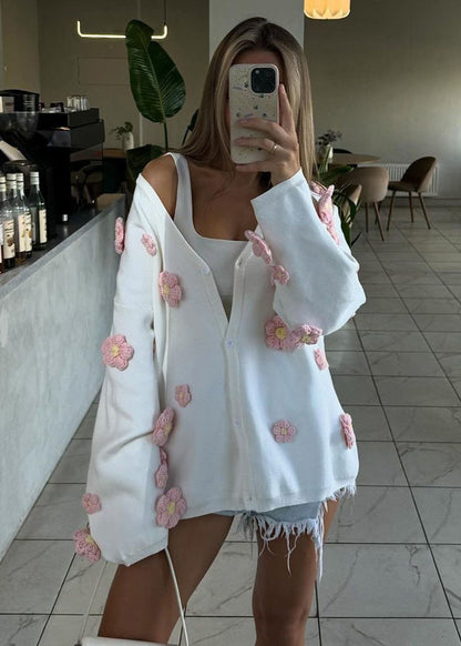 Blush Bloom - 3d Knit Cardigan With V-neck
