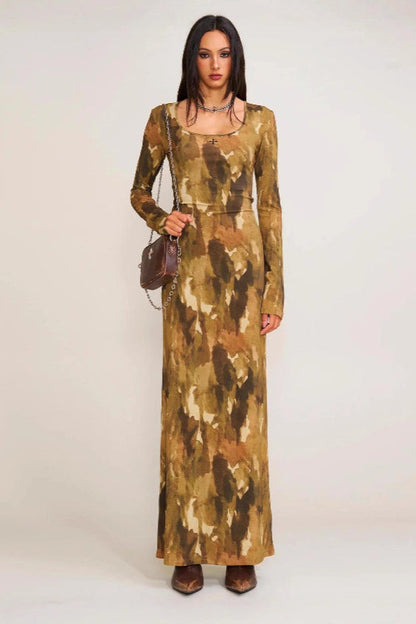 Color Square Neck Bodycon Maxi Dress