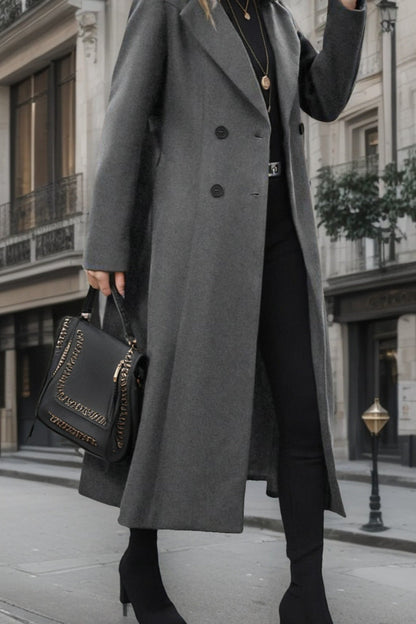 Wool Lapel Long Belted Double Overcoat