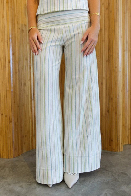 Striped Palazzo Pants Halter Top Two Piece Pants Set