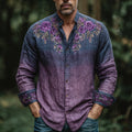 Men's Vintage Floral Art Comfy Linen Shirt elevenforest