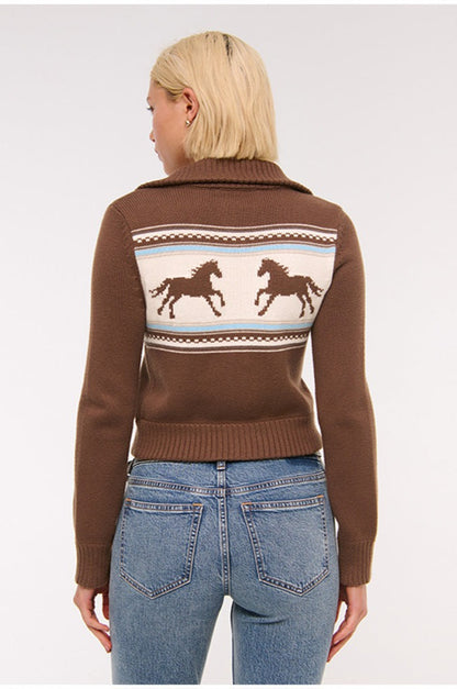Versatile Collared Color-block Short Knit Cardigan