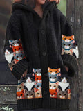 Women's Retro Cat Print Sweater Jacket elevenforest