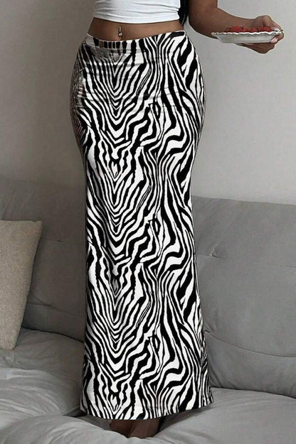 Low Rise Printed Maxi Skirt