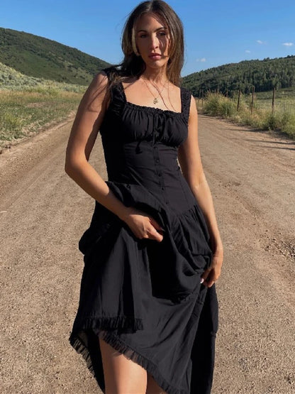 Lace Up Slim Maxi Dresses for High Waist Corset Dress Whitewedding Holiday Folds Dress Woman