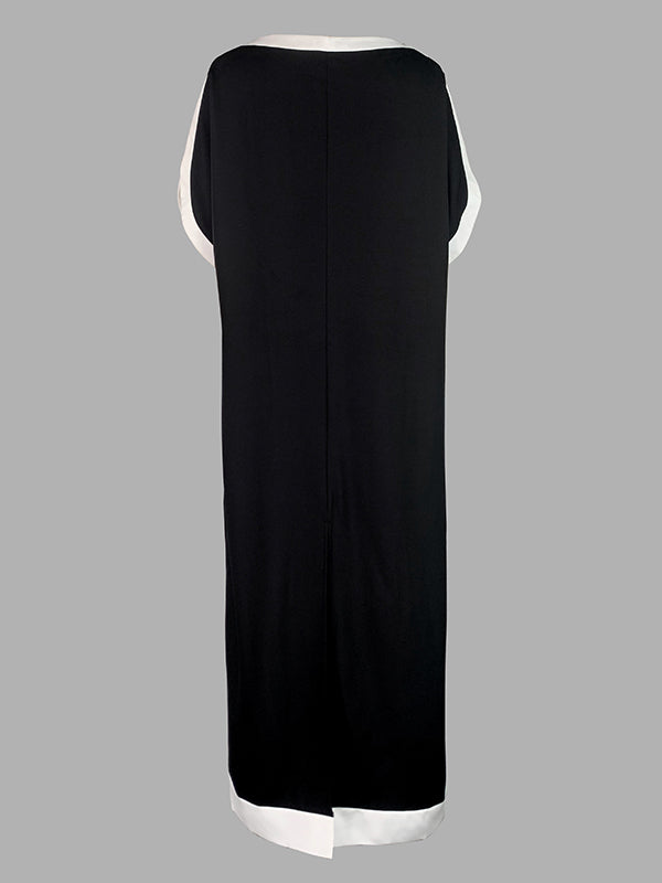 Batwing Sleeves Loose Split-joint Boat Neck Maxi Dresses