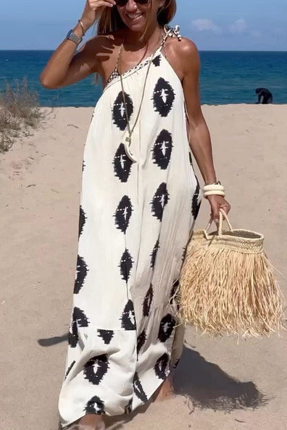 Light Style, Abundant Sunshine, Beach, Ocean Soaring, Printed One Shoulder Loose Long Skirt