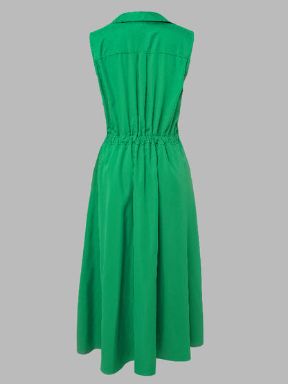 Sleeveless Color Lapel Midi Dresses
