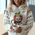 Women's Cute Winter Pumpkin Cat Art Knitted Warm Sweater