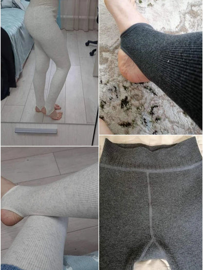 Warm Fleece Lined Super Thick Warm Leggings Winter Spandex Ribbed Slim Pattern Leggins Winter High Waist Basic Pants