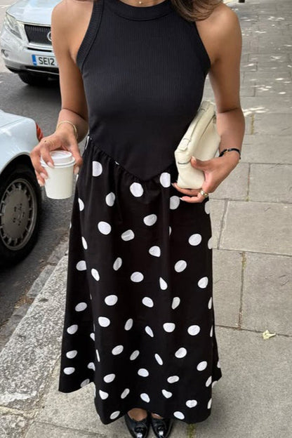Polka Dot Splice Maxi Dress