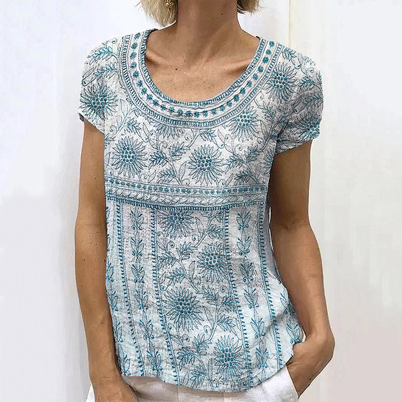 Vintage Sunflower Floral Art Linen Comfy T Shirt elevenforest