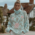 Comstylish Women's Halloween Skull And Roses Pattern Warm And Comfortable Turtleneck Sweater