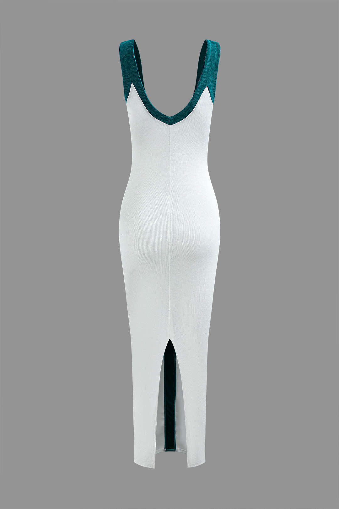 Colorblock V Neck Knit Slim Split Maxi Dress