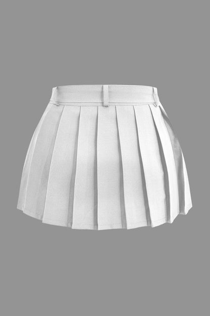Color Y2k Buckle Layer Pleated Mini Skirt