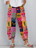 Women's Boho Floral Embroidered Patchwork Linen Blend Pants elevenforest