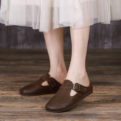 Summer Leather Retro Flat Slippers