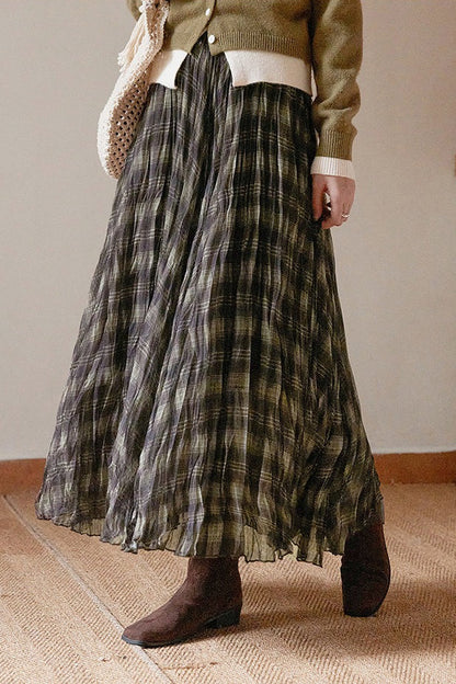 Plaid A-line Maxi Skirt