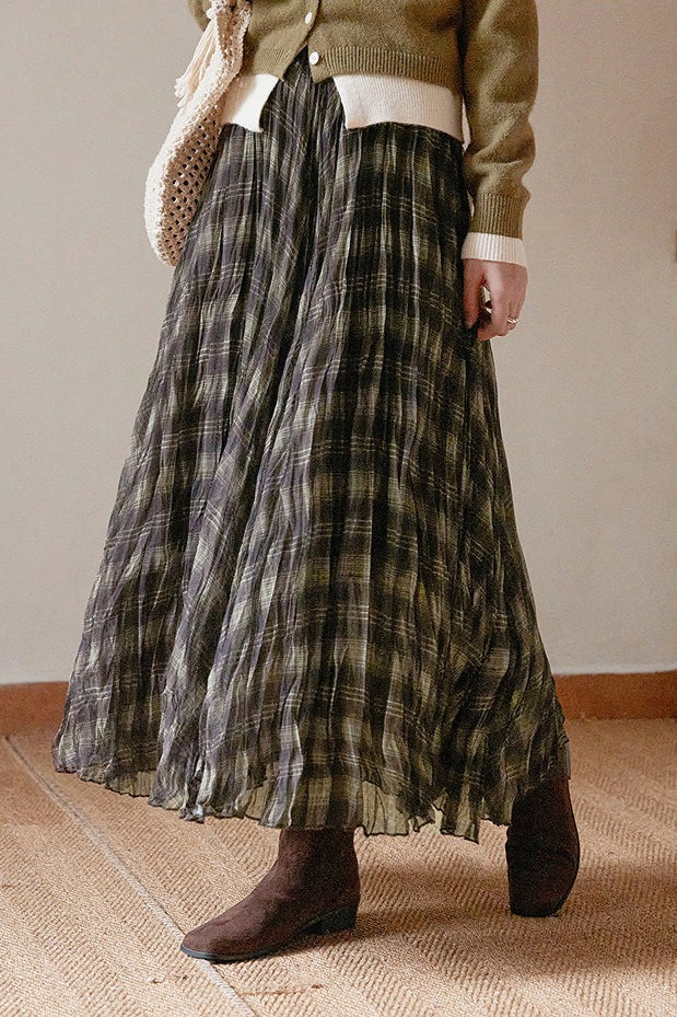 Plaid A-line Maxi Skirt