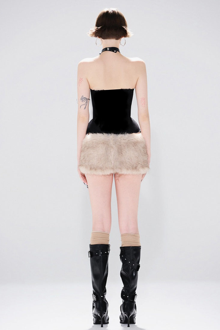 Color Backless Tube Fleece Two Piece Set