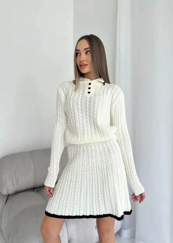 Cable-knit Buttoned Sweater Dress Set