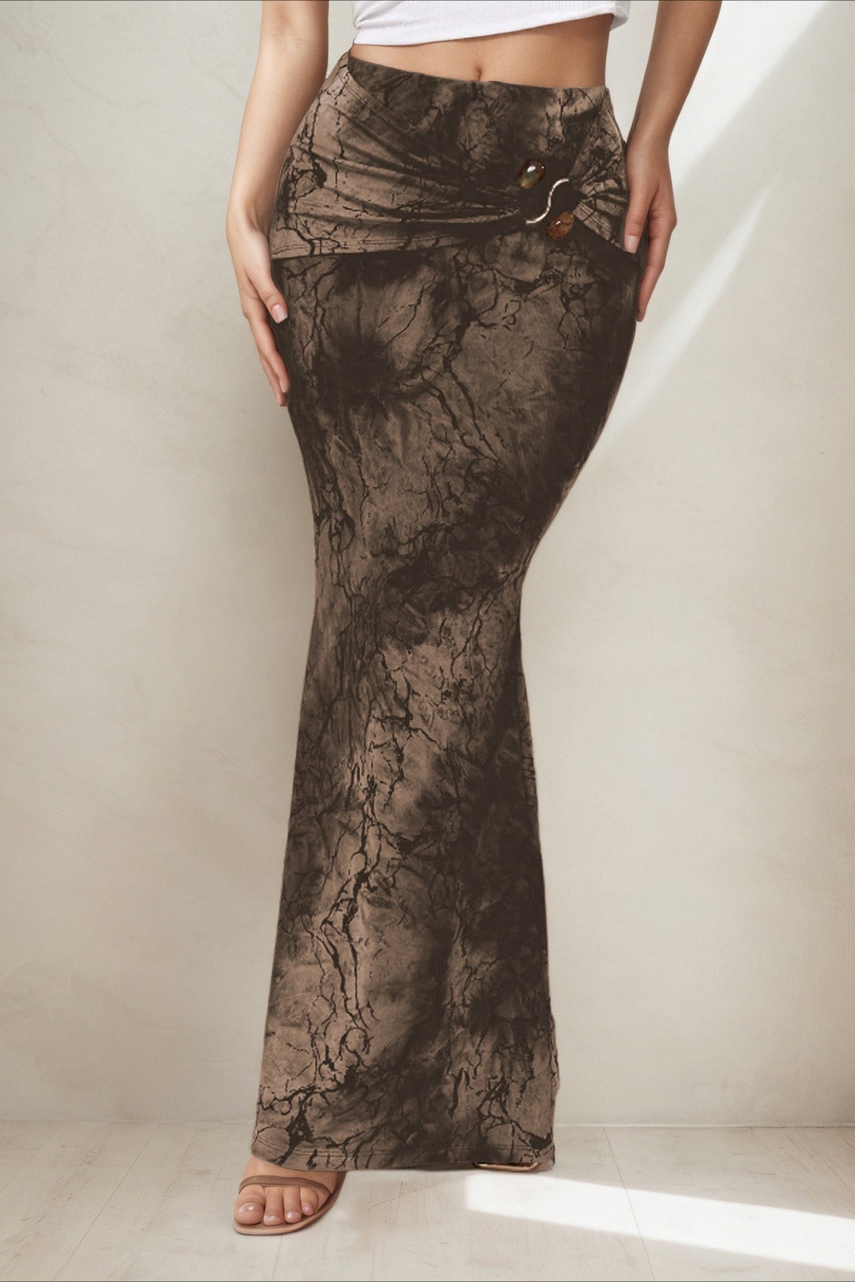 Retro Printed Slim Long Skirt