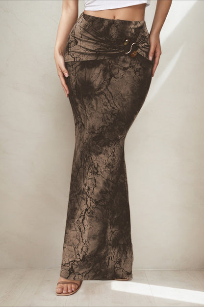 Retro Printed Slim Long Skirt