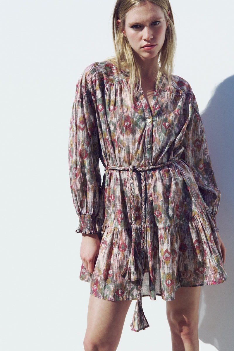 Puff Long Sleeve Ruffle Hem Mini Dress