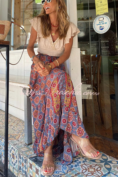 Audrina Print Elastic Waist Tassel Maxi Skirt