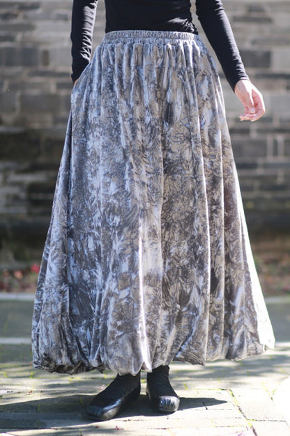 Velvet Tie Dye Swing Midi Skirt