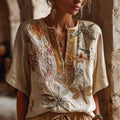 Bohemian Style Knitted Dragonfly Loose Short-sleeved V-neck Top elevenforest