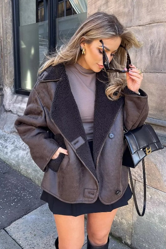 Faux Shearling Collared Coat